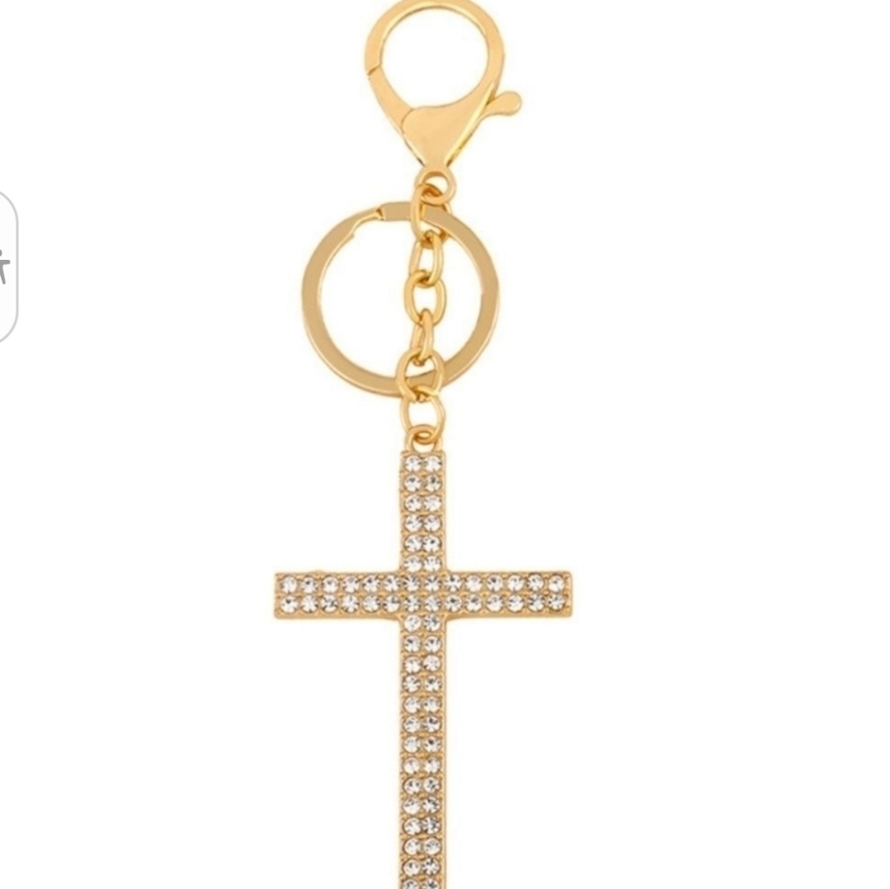 New Gold and Rhinestone Cross Keychain